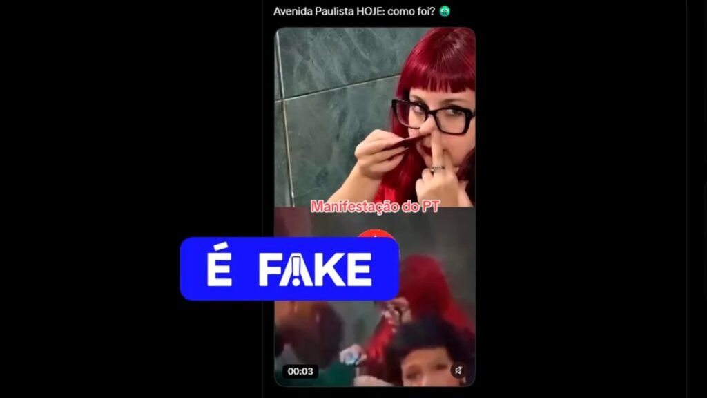 É #FAKE que vídeo de mulher com suposta substância ilícita seja de ato pró-Lula na Paulista