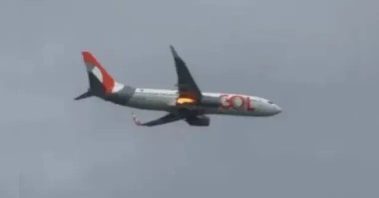 Motor de avião pega fogo no ar após colisão com pássaro em Pernambuco